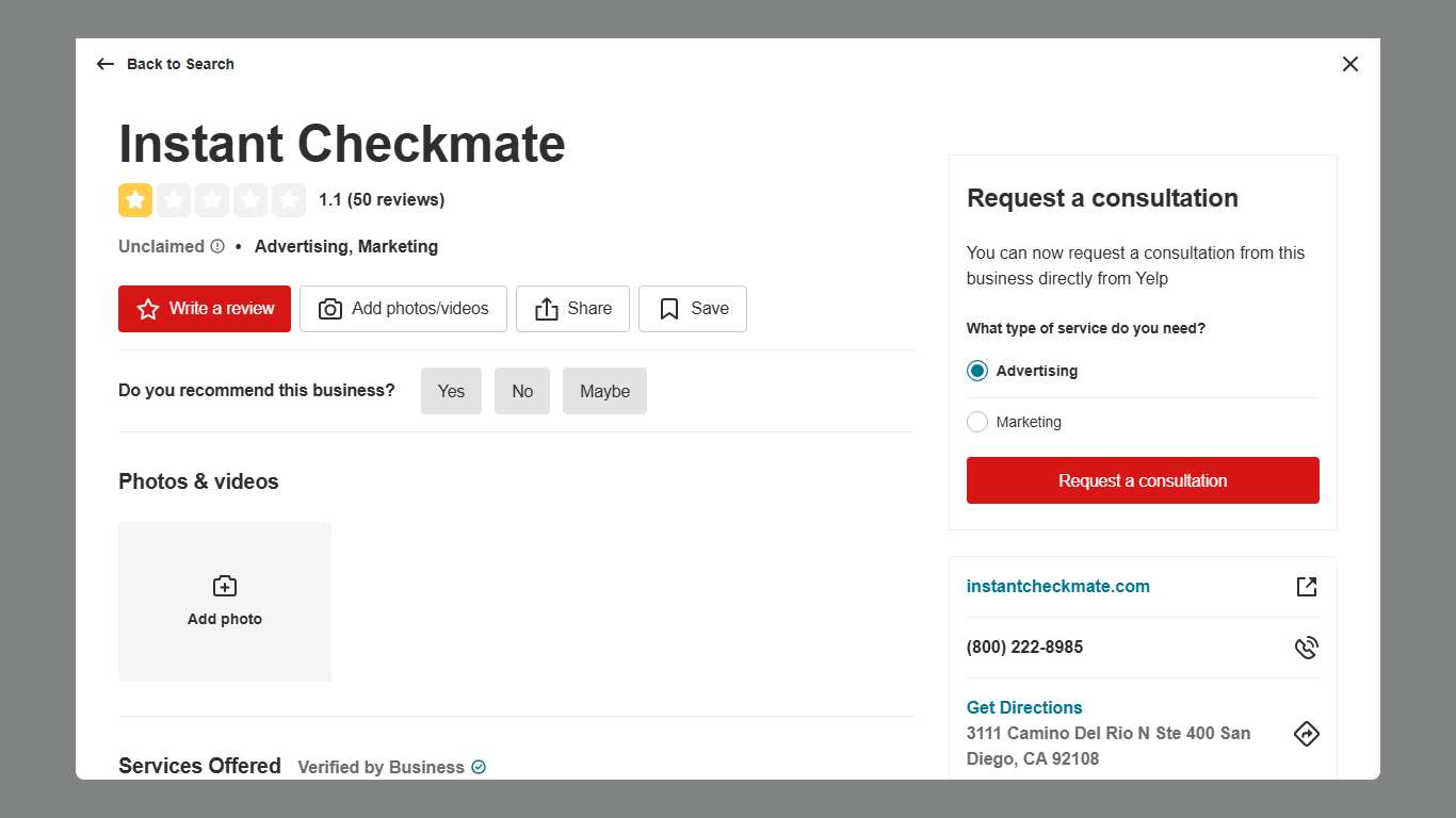 INSTANT CHECKMATE - Updated January 2026 - 50 Reviews - 3111 Camino Del Rio N, San Diego, California - Advertising - Phone Number - Yelp